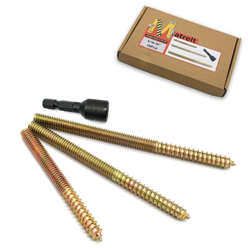 Matrelt 15 Pack 5/16-18" Hanger Bolts 3 Long Sizes Include1 pcs Hanger Bolt Driver Double Headed Bolts Wood Dowel Screw Self-Tapping Screw Hanger Bolt for Furniture Double Threaded Rods - Image 1